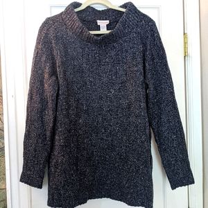 Soft Surroundings: Blue and grey turtleneck sweater. Herringbone weave.